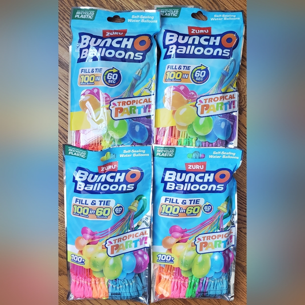 4 Packs Zuru Buncho‎ Balloons 100+ Water Balloons Tropical Party Colors - 400+